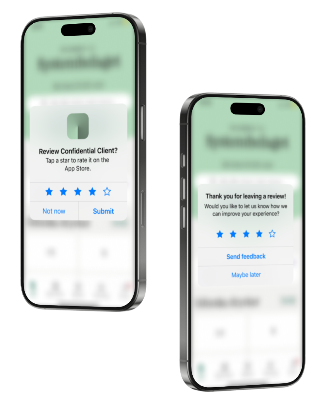 App rating trend showing improved score during internship period.